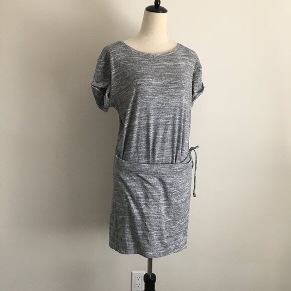 MAEVE Anthropologie Marled Gray Faux Wrap Overlay Front Cuffed Sleeve Dress - Picture 1 of 11